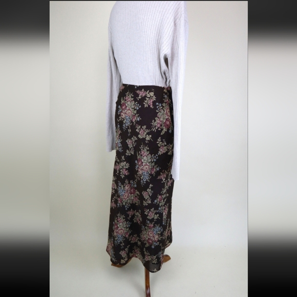 90s Vintage Ralph Lauren Brown Floral Chiffon Autumnal Skirt - Picture 5 of 8